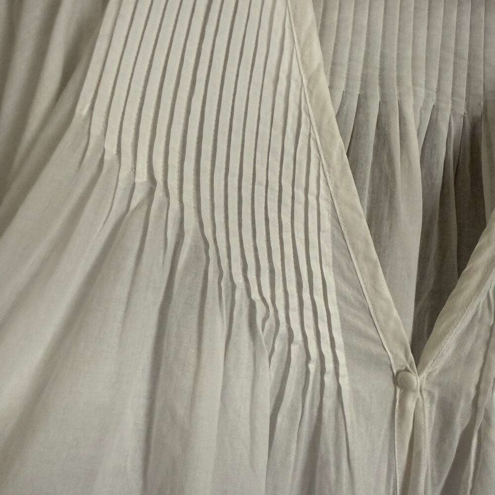 CAbi | Boho White Cotton Pintuck Lace Trim Flyaway Wide Sleeve Blouse Small - Picture 6 of 7